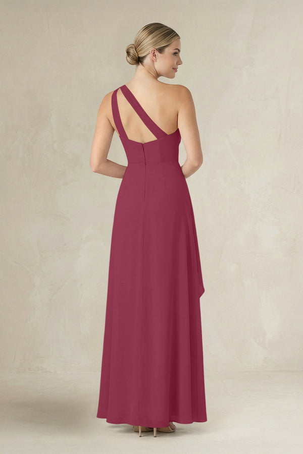 One - Shoulder Sheath Ruched Ruffled Bridesmaid Dress in Desert Rose - KissProm Bridesmaid Dresses
