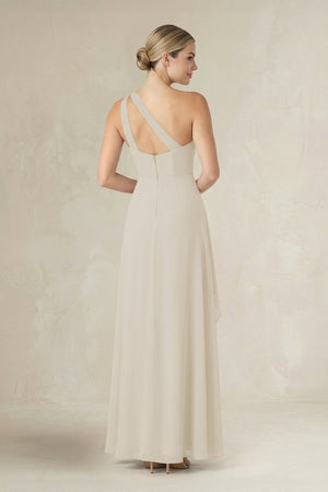 One - Shoulder Sheath Ruched Ruffled Bridesmaid Dress in Dove Gray - KissProm Bridesmaid Dresses