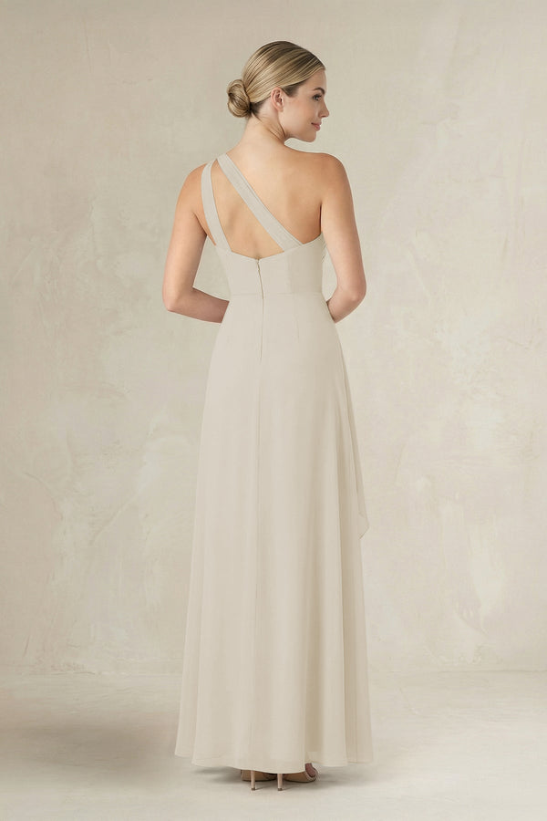 One - Shoulder Sheath Ruched Ruffled Bridesmaid Dress in Dove Gray - KissProm Bridesmaid Dresses