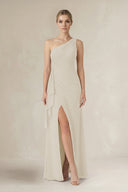 One - Shoulder Sheath Ruched Ruffled Bridesmaid Dress in Dove Gray - KissProm Bridesmaid Dresses