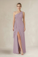 One - Shoulder Sheath Ruched Ruffled Bridesmaid Dress in Dusk - KissProm Bridesmaid Dresses
