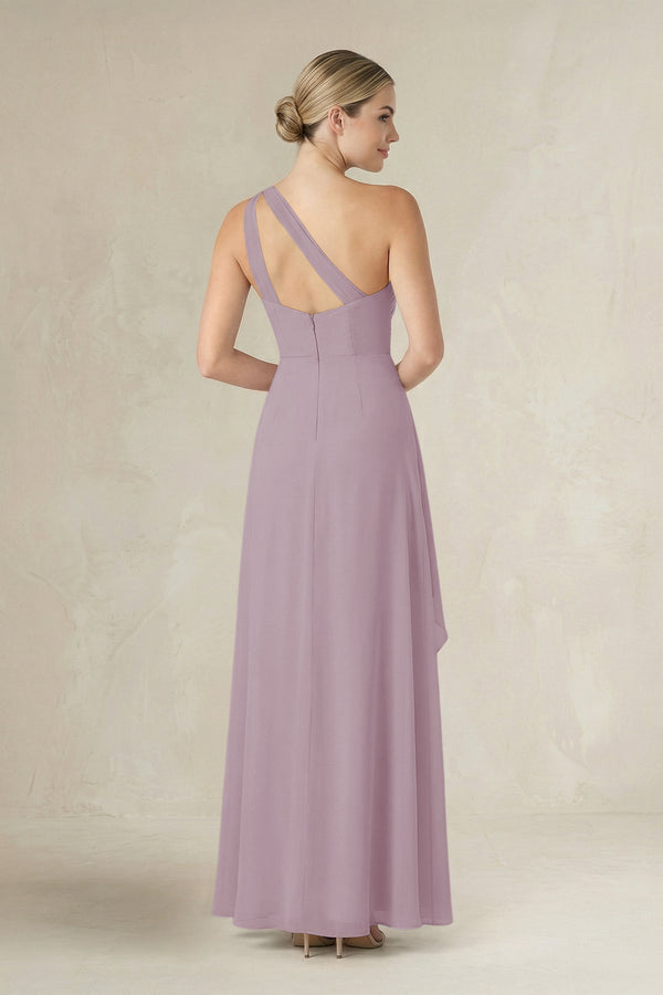 One - Shoulder Sheath Ruched Ruffled Bridesmaid Dress in Dusk - KissProm Bridesmaid Dresses