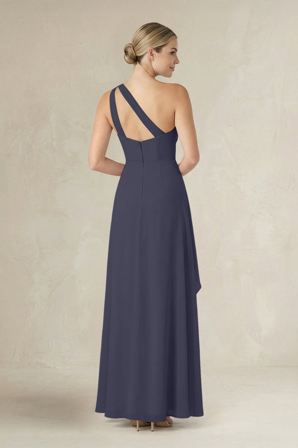 One - Shoulder Sheath Ruched Ruffled Bridesmaid Dress in Dusk Blue - KissProm Bridesmaid Dresses