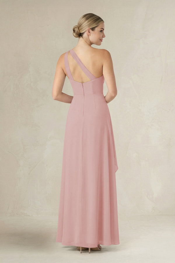 One - Shoulder Sheath Ruched Ruffled Bridesmaid Dress in Dusty Rose - KissProm Bridesmaid Dresses