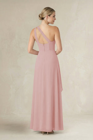One - Shoulder Sheath Ruched Ruffled Bridesmaid Dress in Dusty Rose - KissProm Bridesmaid Dresses