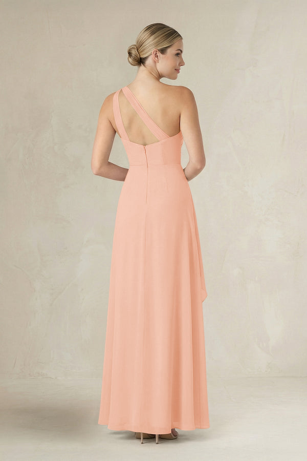 One - Shoulder Sheath Ruched Ruffled Bridesmaid Dress in English Rose - KissProm Bridesmaid Dresses