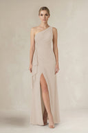 One - Shoulder Sheath Ruched Ruffled Bridesmaid Dress in Frost - KissProm Bridesmaid Dresses