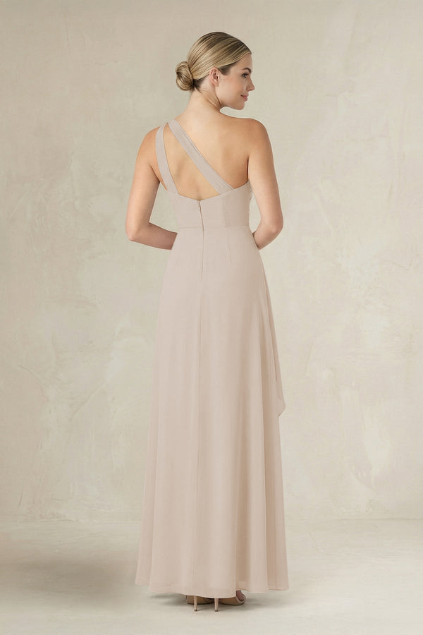 One - Shoulder Sheath Ruched Ruffled Bridesmaid Dress in Frost - KissProm Bridesmaid Dresses
