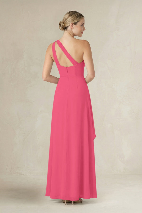 One - Shoulder Sheath Ruched Ruffled Bridesmaid Dress in Fuchsia - KissProm Bridesmaid Dresses