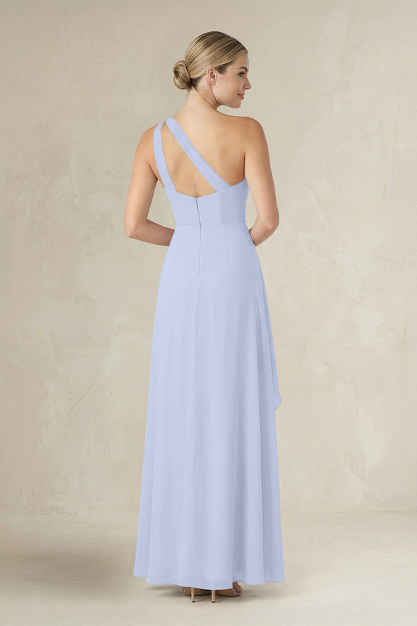 One - Shoulder Sheath Ruched Ruffled Bridesmaid Dress in Ice - KissProm Bridesmaid Dresses