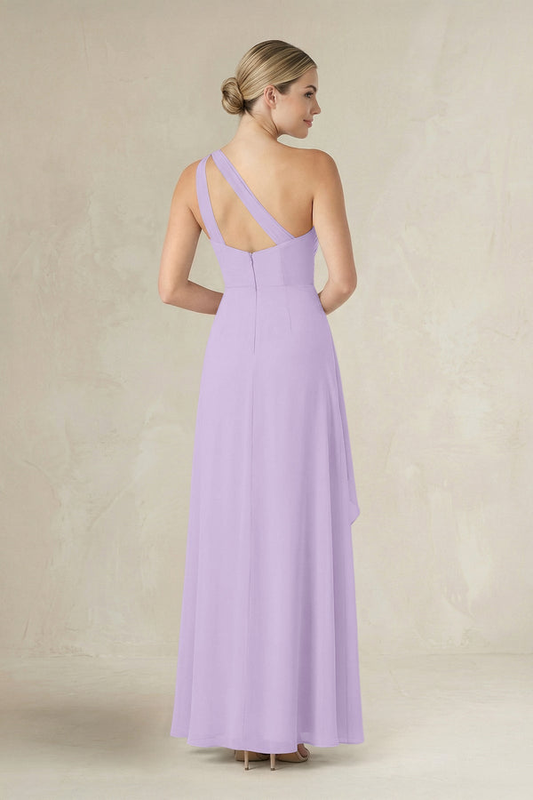 One - Shoulder Sheath Ruched Ruffled Bridesmaid Dress in Lavender - KissProm Bridesmaid Dresses