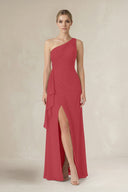One - Shoulder Sheath Ruched Ruffled Bridesmaid Dress in Merlot - KissProm Bridesmaid Dresses