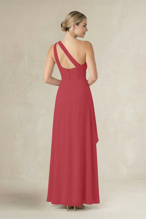One - Shoulder Sheath Ruched Ruffled Bridesmaid Dress in Merlot - KissProm Bridesmaid Dresses