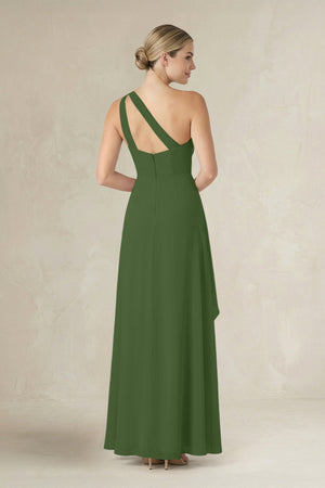 One - Shoulder Sheath Ruched Ruffled Bridesmaid Dress in Moss - KissProm Bridesmaid Dresses