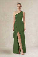 One - Shoulder Sheath Ruched Ruffled Bridesmaid Dress in Moss - KissProm Bridesmaid Dresses