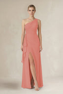 One - Shoulder Sheath Ruched Ruffled Bridesmaid Dress in Mulberry - KissProm Bridesmaid Dresses
