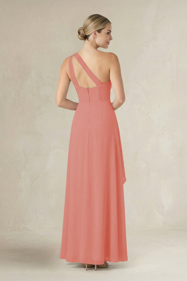 One - Shoulder Sheath Ruched Ruffled Bridesmaid Dress in Mulberry - KissProm Bridesmaid Dresses