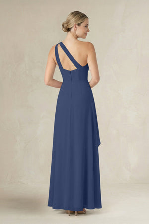 One - Shoulder Sheath Ruched Ruffled Bridesmaid Dress in Navy - KissProm Bridesmaid Dresses