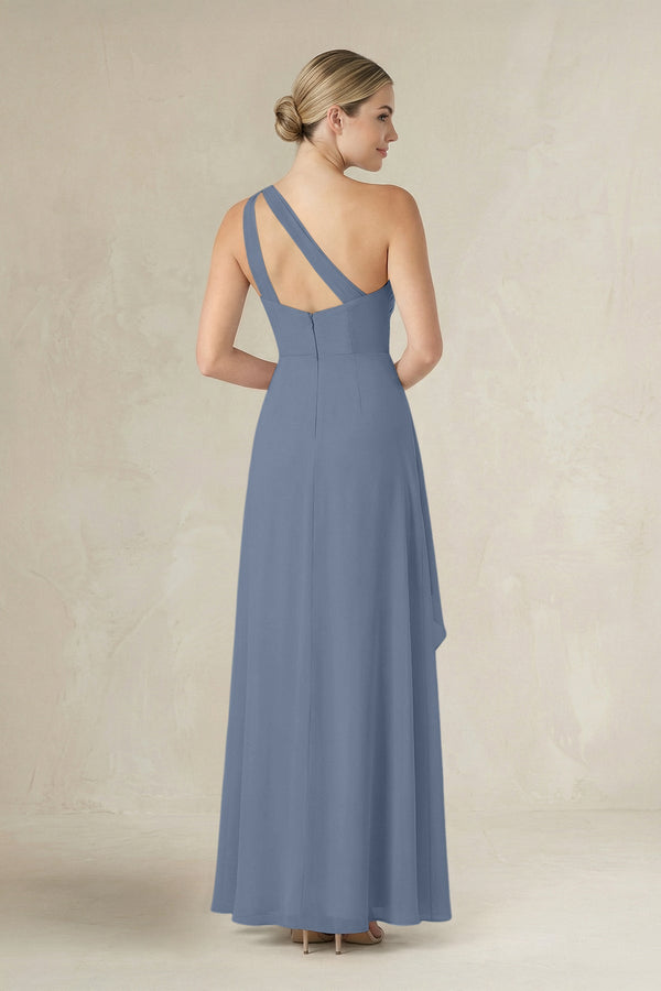 One - Shoulder Sheath Ruched Ruffled Bridesmaid Dress in Neptune - KissProm Bridesmaid Dresses