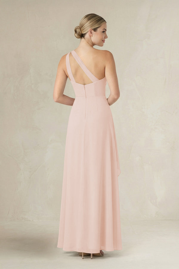 One - Shoulder Sheath Ruched Ruffled Bridesmaid Dress in Pale Blush - KissProm Bridesmaid Dresses