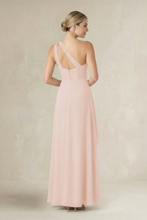 One - Shoulder Sheath Ruched Ruffled Bridesmaid Dress in Pale Blush - KissProm Bridesmaid Dresses