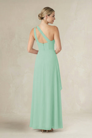 One - Shoulder Sheath Ruched Ruffled Bridesmaid Dress in Pale Pistachio - KissProm Bridesmaid Dresses