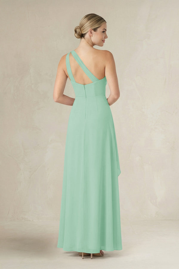 One - Shoulder Sheath Ruched Ruffled Bridesmaid Dress in Pale Pistachio - KissProm Bridesmaid Dresses