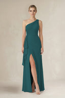 One - Shoulder Sheath Ruched Ruffled Bridesmaid Dress in Pine - KissProm Bridesmaid Dresses