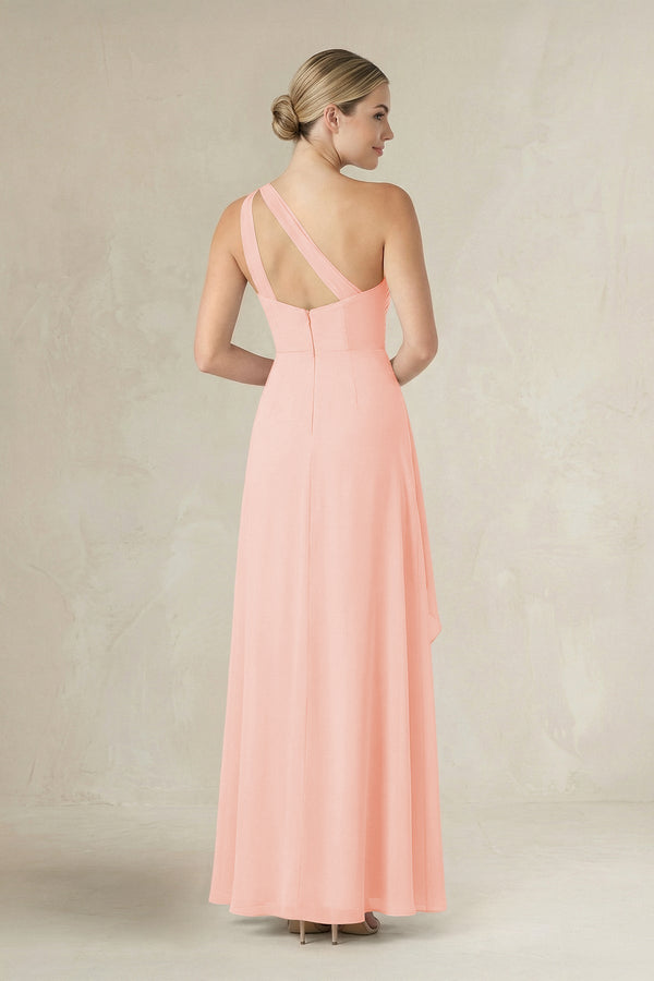 One - Shoulder Sheath Ruched Ruffled Bridesmaid Dress in Rose Petal - KissProm Bridesmaid Dresses