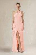One - Shoulder Sheath Ruched Ruffled Bridesmaid Dress in Rose Petal - KissProm Bridesmaid Dresses