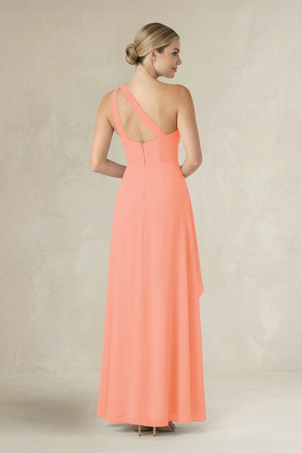 One - Shoulder Sheath Ruched Ruffled Bridesmaid Dress in Rosette - KissProm Bridesmaid Dresses