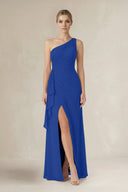 One - Shoulder Sheath Ruched Ruffled Bridesmaid Dress in Royal Blue - KissProm Bridesmaid Dresses
