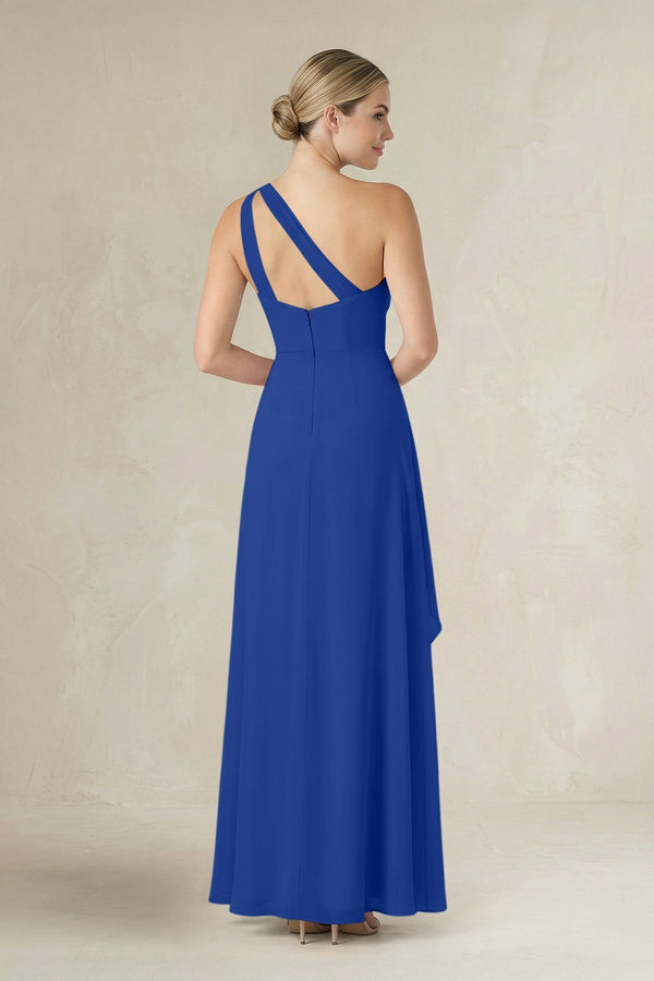 One - Shoulder Sheath Ruched Ruffled Bridesmaid Dress in Royal Blue - KissProm Bridesmaid Dresses