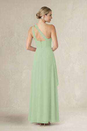 One - Shoulder Sheath Ruched Ruffled Bridesmaid Dress in Sage - KissProm Bridesmaid Dresses