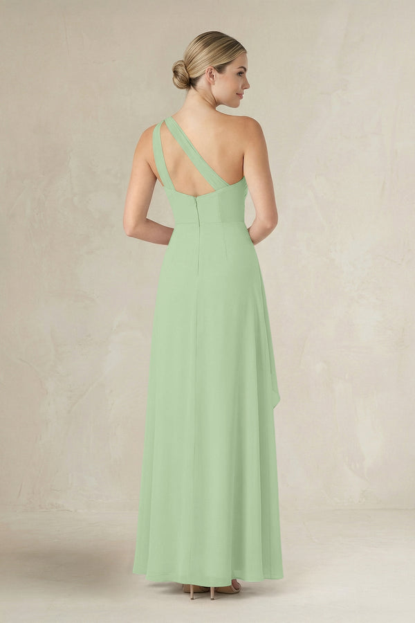 One - Shoulder Sheath Ruched Ruffled Bridesmaid Dress in Sage - KissProm Bridesmaid Dresses