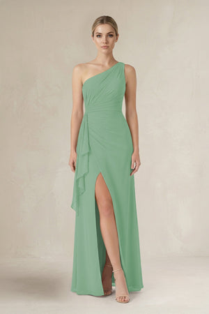 One - Shoulder Sheath Ruched Ruffled Bridesmaid Dress in Sea Glass - KissProm Bridesmaid Dresses
