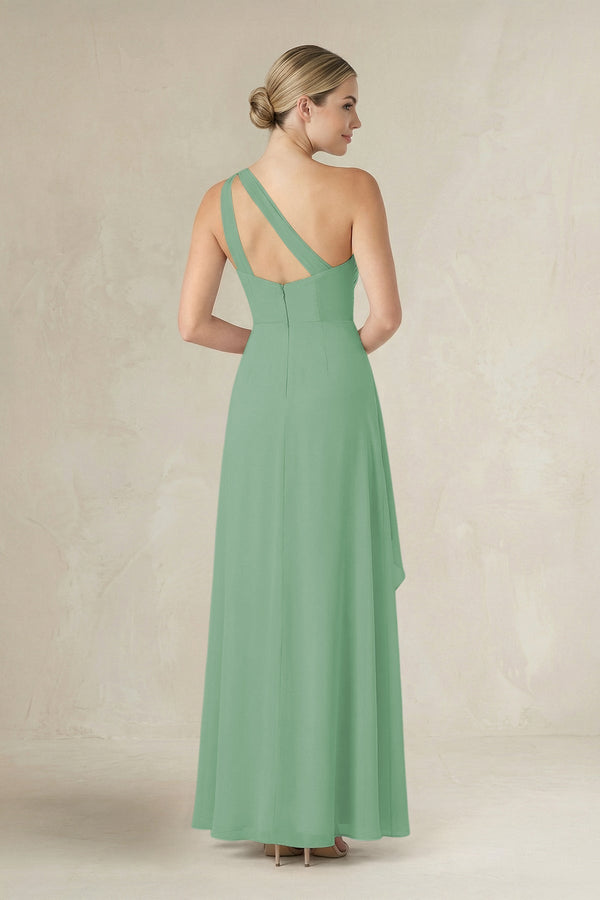 One - Shoulder Sheath Ruched Ruffled Bridesmaid Dress in Sea Glass - KissProm Bridesmaid Dresses
