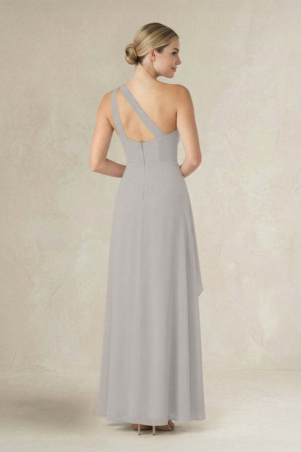 One - Shoulder Sheath Ruched Ruffled Bridesmaid Dress in Silver - KissProm Bridesmaid Dresses