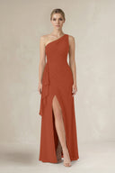 One - Shoulder Sheath Ruched Ruffled Bridesmaid Dress in Spice - KissProm Bridesmaid Dresses