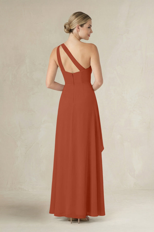 One - Shoulder Sheath Ruched Ruffled Bridesmaid Dress in Spice - KissProm Bridesmaid Dresses