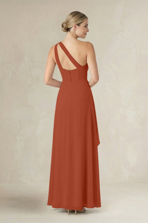 One - Shoulder Sheath Ruched Ruffled Bridesmaid Dress in Spice - KissProm Bridesmaid Dresses