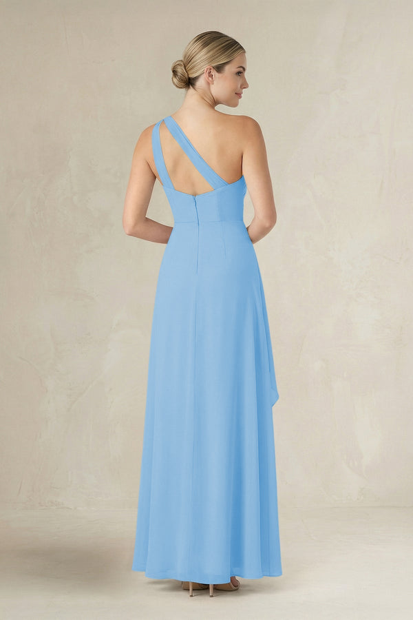 One - Shoulder Sheath Ruched Ruffled Bridesmaid Dress in Steel Blue - KissProm Bridesmaid Dresses