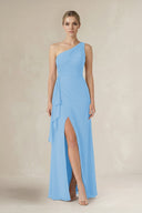 One - Shoulder Sheath Ruched Ruffled Bridesmaid Dress in Steel Blue - KissProm Bridesmaid Dresses