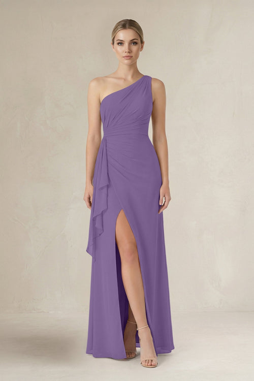 One - Shoulder Sheath Ruched Ruffled Bridesmaid Dress in Tahiti - KissProm Bridesmaid Dresses