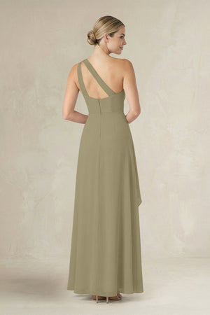 One - Shoulder Sheath Ruched Ruffled Bridesmaid Dress in Thyme - KissProm Bridesmaid Dresses