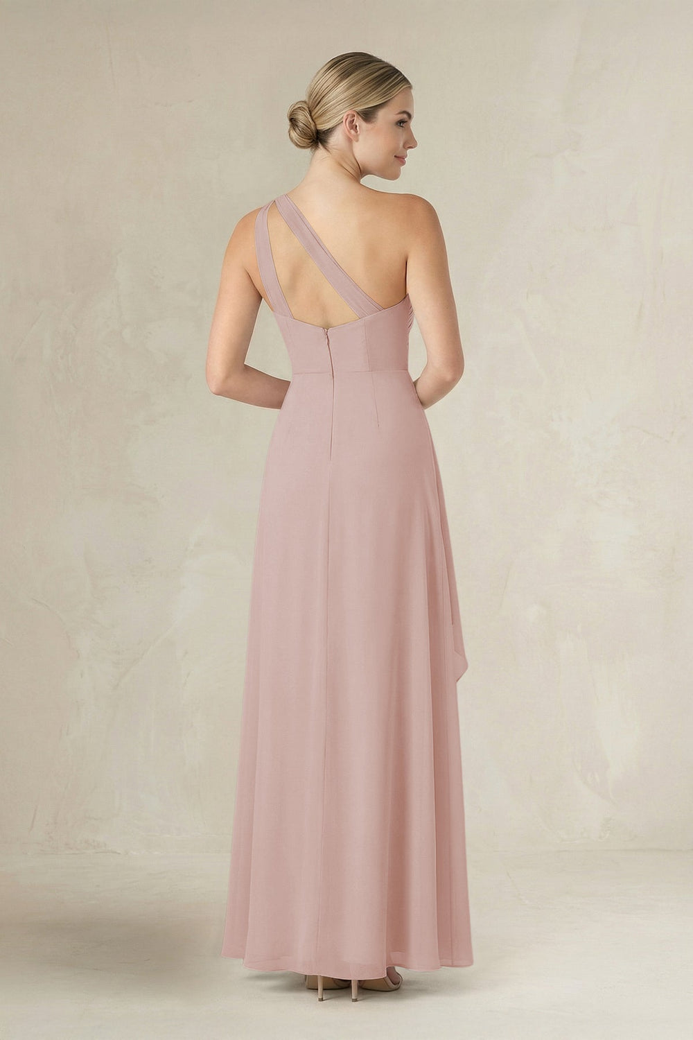 One - Shoulder Sheath Ruched Ruffled Bridesmaid Dress in Toffee - KissProm Bridesmaid Dresses