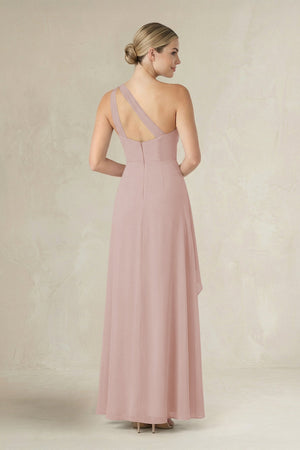 One - Shoulder Sheath Ruched Ruffled Bridesmaid Dress in Toffee - KissProm Bridesmaid Dresses