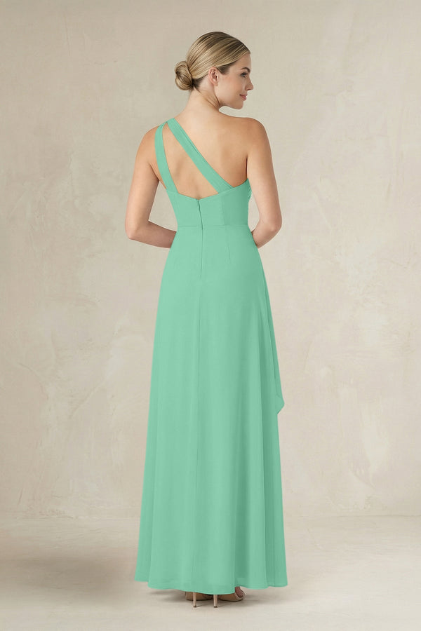 One - Shoulder Sheath Ruched Ruffled Bridesmaid Dress in Turquoise - KissProm Bridesmaid Dresses