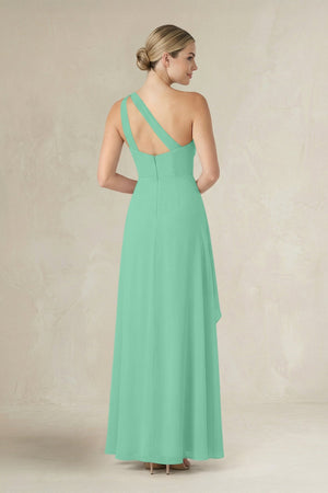 One - Shoulder Sheath Ruched Ruffled Bridesmaid Dress in Turquoise - KissProm Bridesmaid Dresses