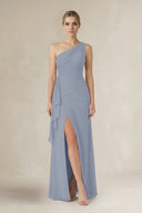 One - Shoulder Sheath Ruched Ruffled Bridesmaid Dress in Twilight - KissProm Bridesmaid Dresses